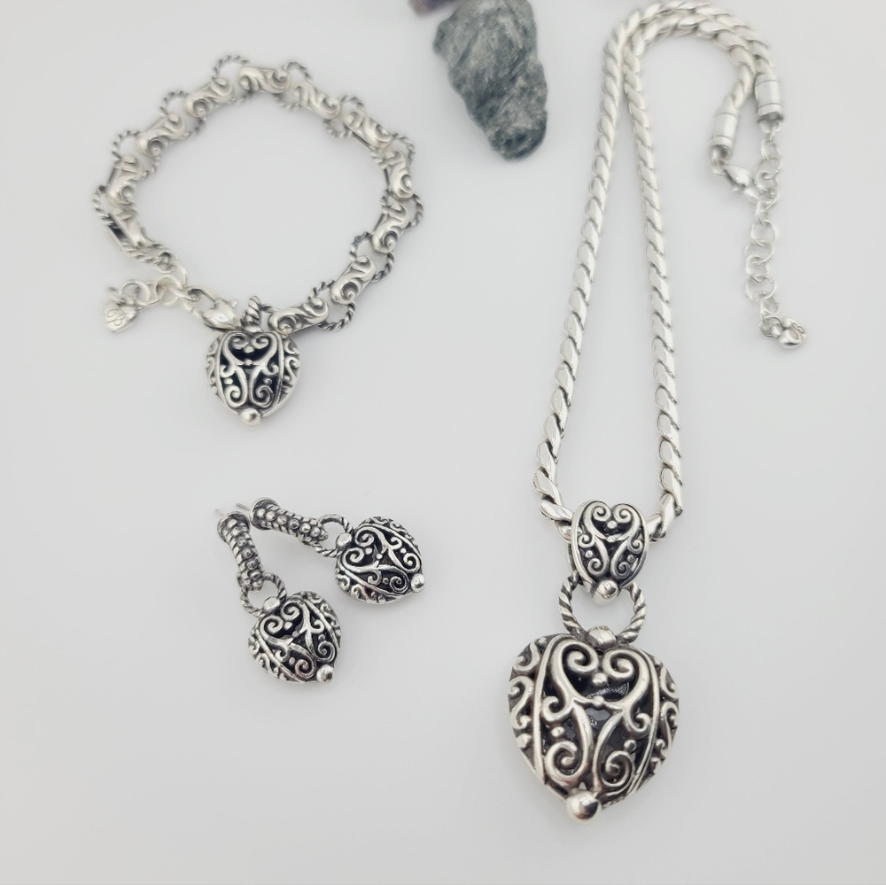 $215 EUC! Brighton "Bibi Heart" Balinese Pendant, Bracelet, & Drop Earrings Set!